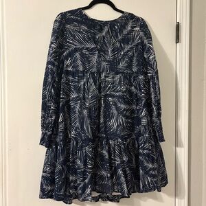 Michael Kors Navy and White Leaf Print Dress